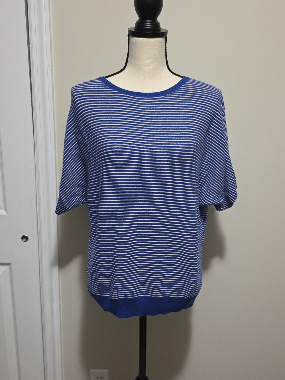 Quince Lightweight Cotton Cashmere Link-Stitch Dolman Sweater Mini Stripe XS